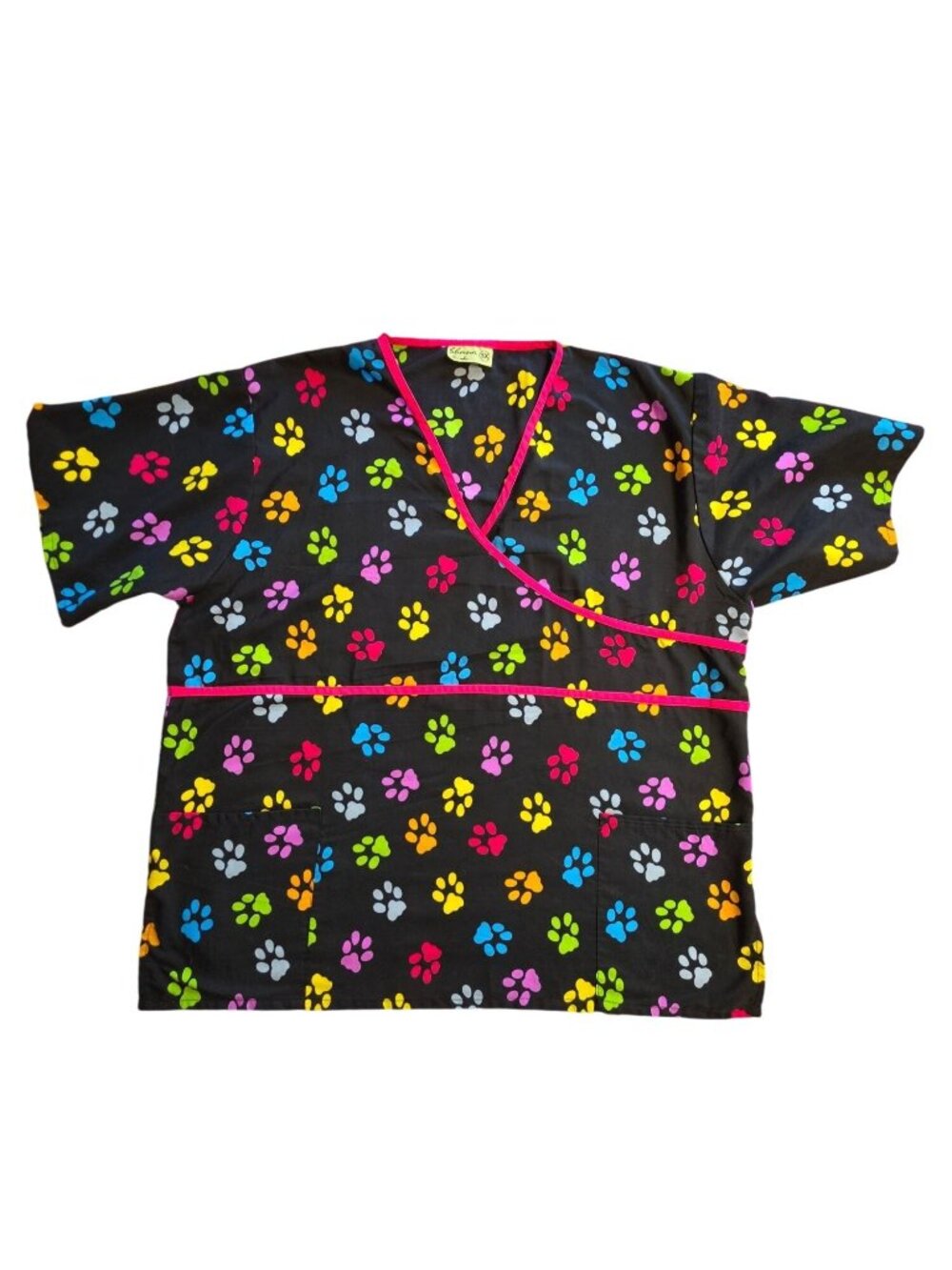 Shana Scrubs 3X Plus Paw Print Mock Wrap Vet Top